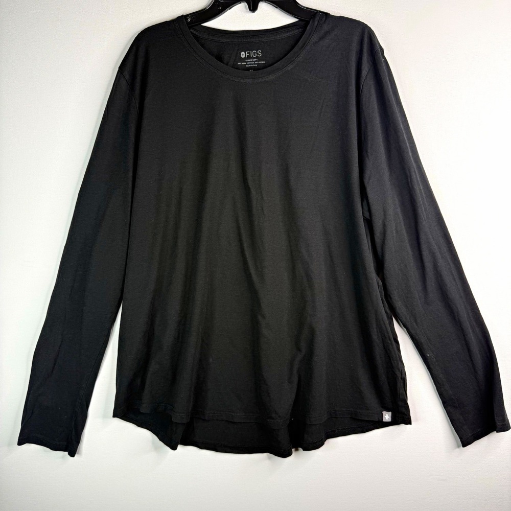 FIGS Super Soft Long Sleeve Scrub Top Black XL Pima Cotton Modal Knit